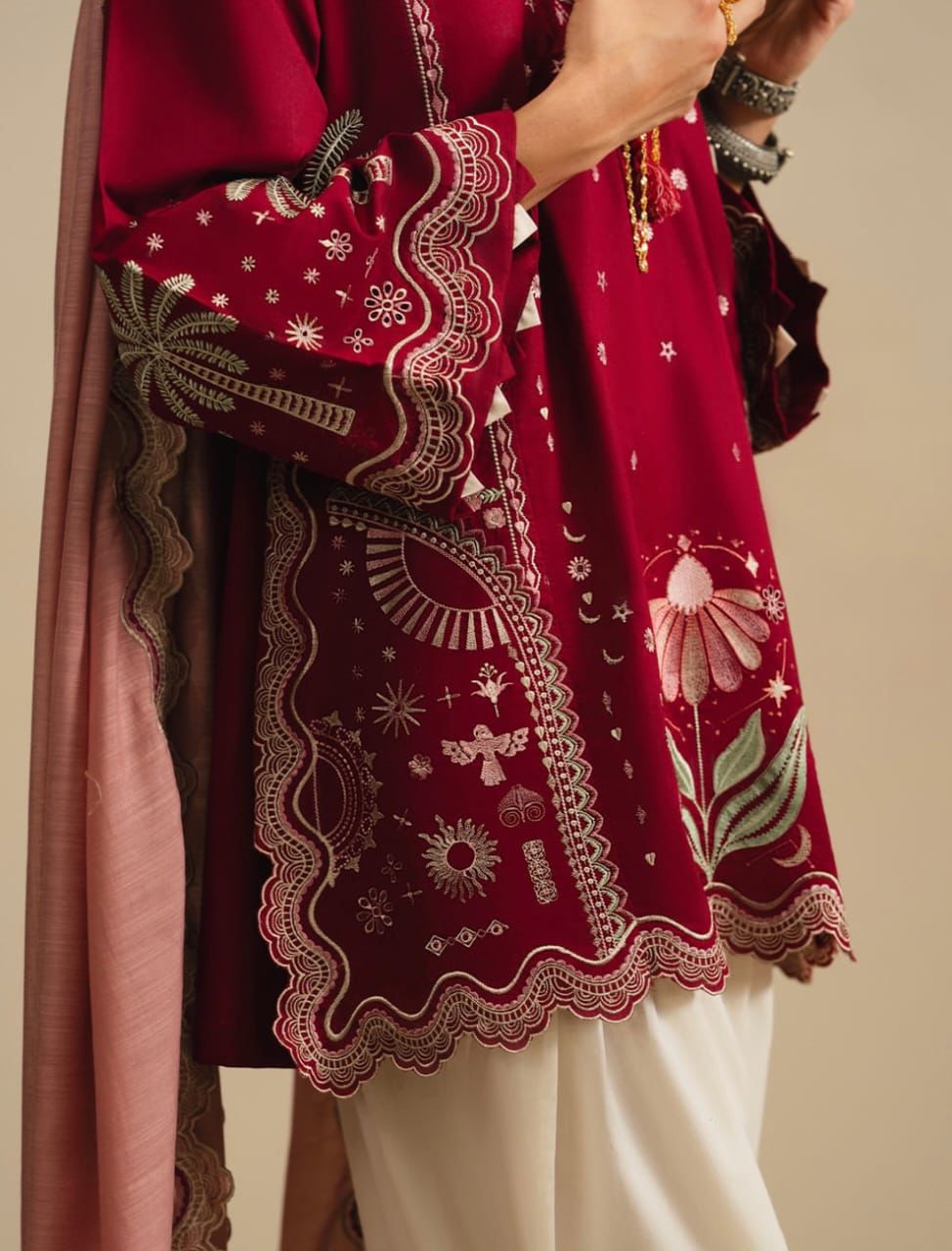 Maroon embroidered Pakistani 3-piece ethnic wear for women