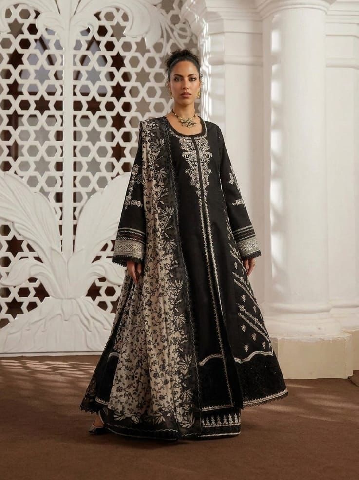 Black embroidered Pakistani 3-piece suit for women