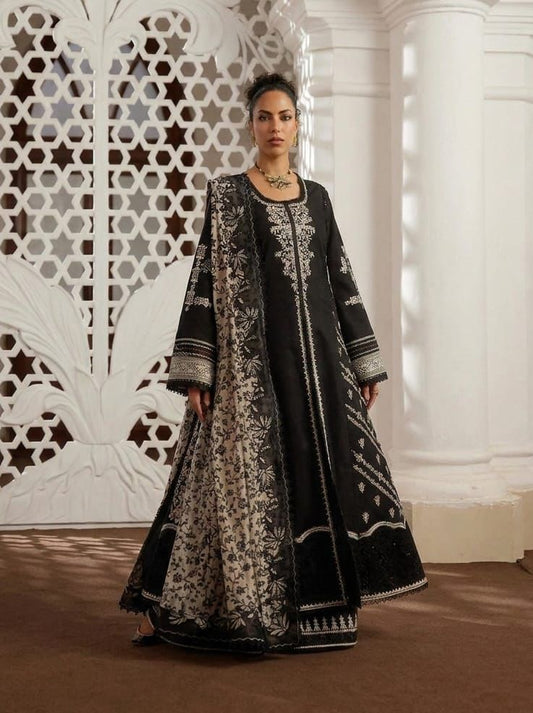 Black embroidered Pakistani 3-piece suit for women