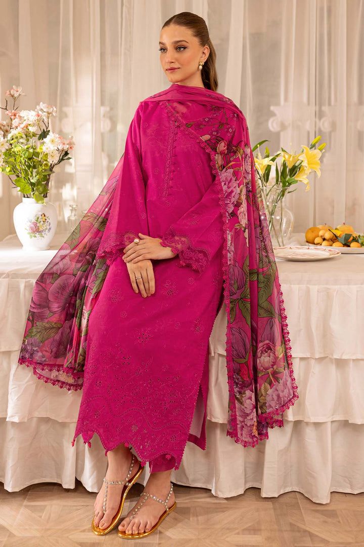 Elegant fuchsia Pakistani embroidered suit with dupatta