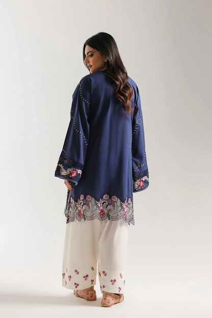 Navy blue Pakistani embroidered outfit with detailed floral borders