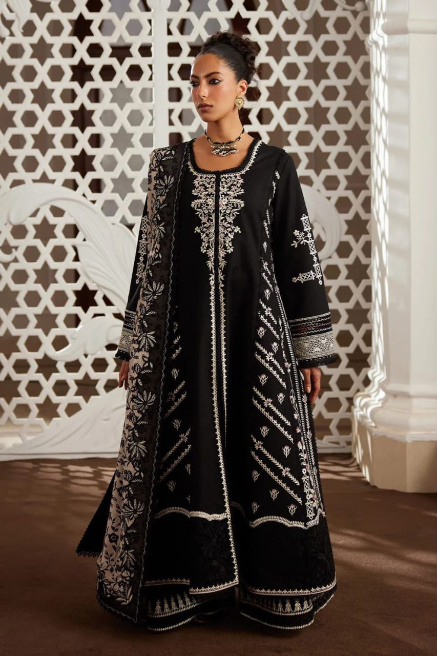 Pakistani black lawn suit with intricate embroidery
