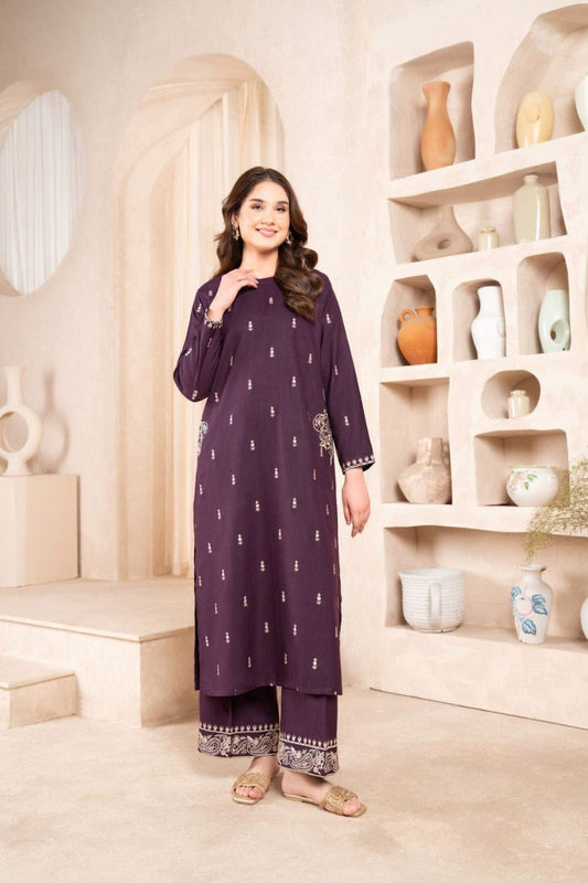 Plum embroidered 2-piece Pakistani suit for women