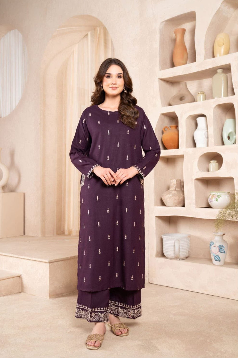 Plum embroidered Pakistani 2-piece outfit with trousers